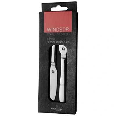 Immagine di Grunwerg 6BXBKWDR Windsor, Set di 6 coltelli da Burro, in Acciaio Inox, per spalmare patè e marmellate, Toast, panini, Crumpet, Inossidabile, Lucidato a Specchio