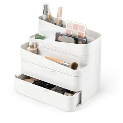 Immagine di Umbra Glam Organizzatore per cosmetici, modulare con 3 cassetti e divisori rimovibili, colore: Bianco