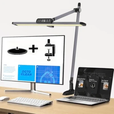 Immagine di OTUS Lampada da Scrivania a LED Tavolo con Morsetto e Base Luce Alta Orologio per casa ufficio 3 Temperature di Colore &amp; Luminosità Regolabile