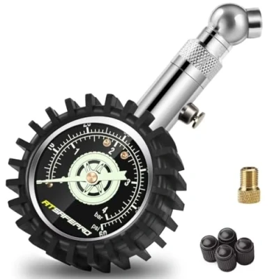 Immagine di Manometro Pressione Gomme,ATsafepro pneumatici 4 bar 60psi certificato ANSI B40.1 preciso con ampio quadrante luminoso 2&quot; meccanico professionale per moto, auto, camion