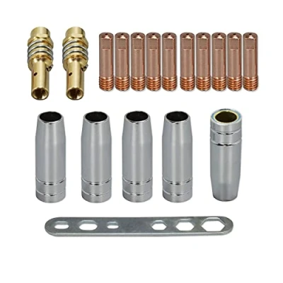 Immagine di RIVERWELD MB15 15AK Punta di contatto 0,6 mm M6 e punte Supporto diffusore coppa protezione per Torcia saldatura MIG 18 pezzi