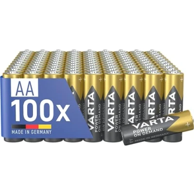 Immagine di VARTA Pile AA, confezione da 100, Power on Demand, Alcaline, 1,5V, in imballaggio ecologico, per accessori computer, dispositivi Smart Home, Made Germany [Esclusivo su Amazon]