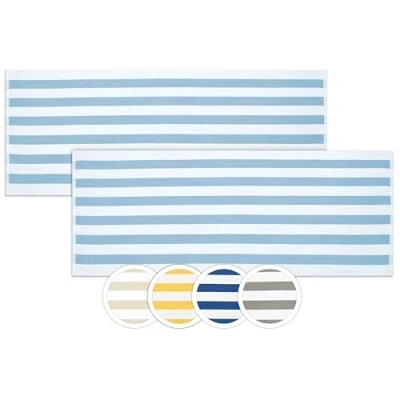 Immagine di ZOLLNER 2 Teli da mare asciugamani bagno resistenti e assorbenti in 70x180 cm lavabile a 95C cotone Design righe azzurre bianche Certificato OEKO TEX (R)