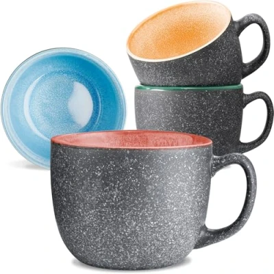 Immagine di Cosumy Set di 4 Tazze da Caffè 350ml in Ceramica Gres Spesso con Smalto Reattivo Artigianale Mantiene il Calore a Lungo (Colorato)