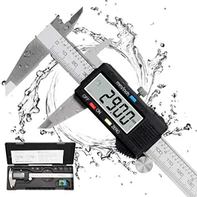 Immagine di Calibro Digitale, Qfun Precisione Micrometro in Acciaio Inox 150mm con Ampio Display LCD Inch Electronic Digital Caliper per Misurzione Esterna, Interna, Profondità e di Passo