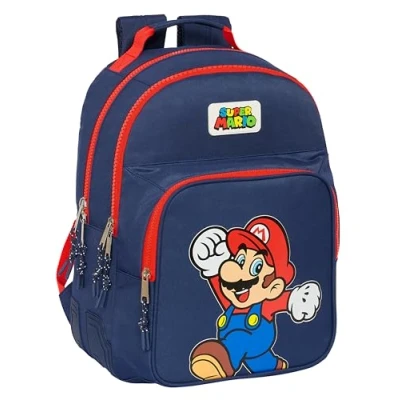 Immagine di SUPER MARIO WORLD Zaino scolastico per bambini, ideale bambini di diverse età, comodo e versatile, qualità resistenza, 32 x 15 42 cm, blu Navy, Estándar, casual, Casual