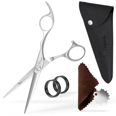 Immagine di Fagaci Forbici Parrucchiere Professionali con Lame Affilate, per Capelli Barbiere inossidabile 440C, Forbice Parrucchieri Movimento Fluido e Taglio Raffinato, Kit Barba