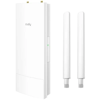 Immagine di Cudy Punto di accesso WiFi 6 ad alta potenza AX3000 esterno, IP65 resistente alle intemperie, FEM esterne potenza, porte Gigabit RJ45, supporto PoE passivo 802.3at o 48 57V, protezione contro