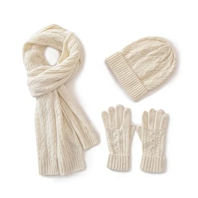 Immagine di Villand 3 Pezzi Cappelli Sciarpa con Guanti Touchscreen per Uomini e Donne, Set Unisex il Freddo Foderato in Pile Borsa Regalo (Beige)