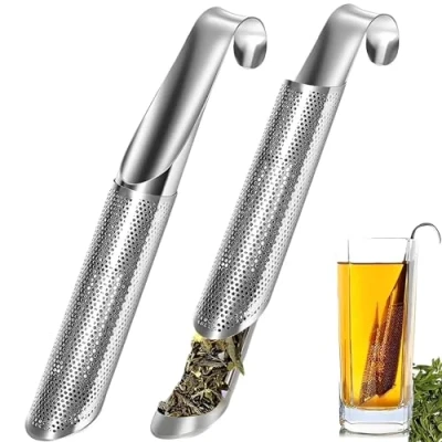 Immagine di 2 Colino da Tè in Acciaio Inox, Infusore per Tisane,Riutilizzabile Filtro Sfuso, a Maglia Fine, Inossidabile The Infusione con Gancio