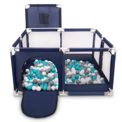 Immagine di Selonis Recinto Per Bambini Con 100 Palline Colorate 6 Cm, Blu:Grigio/Bianco/Turchese