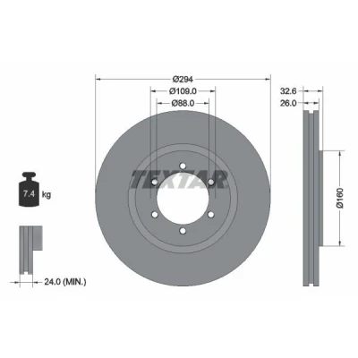 Immagine di TEXTAR 92162600 Disco freno 294 26 06/06 109 ventilazione interna senza bullone fissaggio ruota, mozzo portaruota SSANGYONG: Rexton / 2