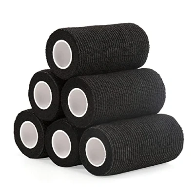 Immagine di 6 Rotoli Benda Elastica Coesiva 10cm x 4,5m, Bendaggio Adesiva Nastro Sportivo Non Tessuto Autoadesivo Salvapelle Fasciature per Mani, Piedi, Ginocchia, Braccia (Nero)