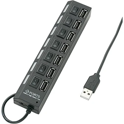 Immagine di Renkforce 7 Porte Hub USB 2.0 Commutabile singolarmente, Con LED di stato Nero