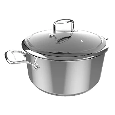 Immagine di Cecotec Pentola Polka Classy 28 Pot Steel, diametro cm, capacità 7,5 l, acciaio inox 18/10, rivestimento antiaderente, maniglie rivettate, coperchio in vetro, adatto a tutti i tipi di cucine
