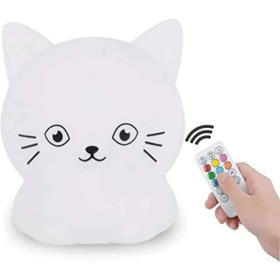 Immagine di Tekemai luce Notte Bambini Lampada Notturna, da comodino Allattamento, 9 colori notte/icaricabile/telecomando e toccare/Luminosità Colore Regolabile, regalo di Natale/Regali Gatto