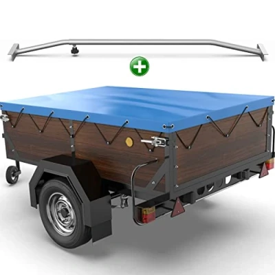 Immagine di Tarpofix® Telo per rimorchio auto 150 x 115 7,5 cm + 1x Staffa telone (regolabile 100 145 cm) Copri in materiale PVC vari rimorchi da 350kg &amp; 500kg