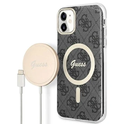 Immagine di Guess Bundle GUBPN61H4EACSK Custodia rigida per iPhone 11 da 6,1&quot;, stampa 4G, colore: Nero