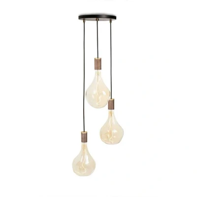 Immagine di Lampada a sospensione Tala Triplo Ciondolo rotonda E27 chiaro nero/noce