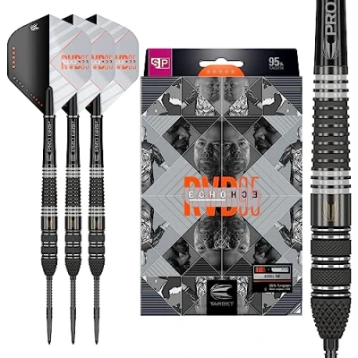 Immagine di Target Darts Rvb 95 X Echo 95% tungsteno Svizzera in Acciaio Punta, Freccette Unisex, Nero e Grigio, 23 g