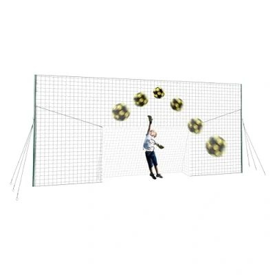 Immagine di Open Goaaal Porta da Calcio, Rete di Protezione e Rebounder Misura Standard Regolabile in Larghezza Calcistica Sportiva per Barriera Giardino