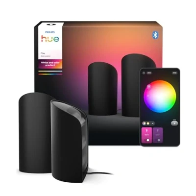 Immagine di Philips Hue Play Smart Wall Washer Nero, Tecnologia ColorCast, Luce bianca e colorata, Compatibile Bluetooth, Controllo vocale con Alexa, Apple Home &amp; Google Assistant, pack da 2