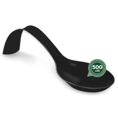 Immagine di Horeca Collection Scatola da 500 pezzi Cucchiaio Catering Arco Finger Food 12,8 x 4 cm Colore Nero in plastica riciclabile Speciale Catering, Eventi, Coperchi, degustazione, Trucks e Feste