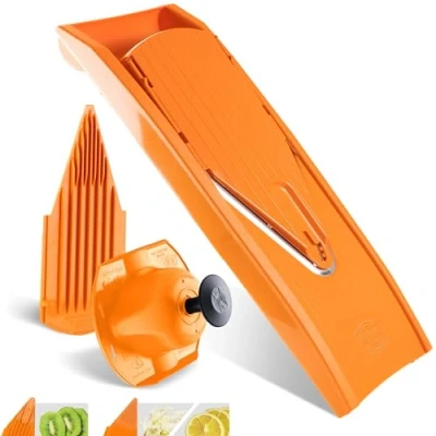 Immagine di Börner Affettaverdure V1 (Set Base) Affettatrice a V con 2 Inserti &amp; Portaverdure Mandolina Regolabile per Verdure Frutta Tagliaverdure Fette in 3 Spessori Arancione