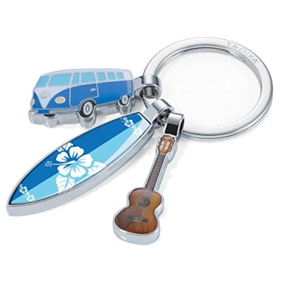 Immagine di TROIKA SURFMATE T1 KR16 14/CH Portachiavi nostalgico con 3 ciondoli Bulli, tavola da surf, chitarra, lucido, multicolore, 10cm, Classico
