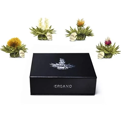 Immagine di Creano 6x Fiori di Tè bianco &quot;Tèlini&quot; in elegante Scatola magnetica con Goffratura argento