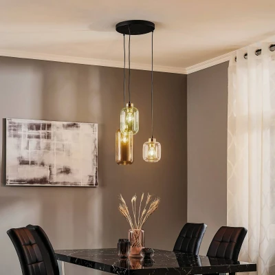 Immagine di TK Lighting Lampada a sospensione Marco Green, 3 luci trasparente/verde/marrone