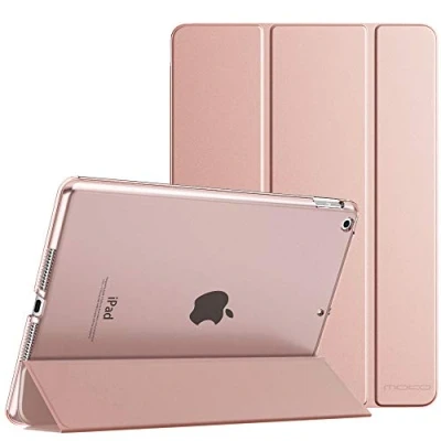 Immagine di MoKo Cover per Nuovo iPad 9a Gen. 2021 / 8a 2020 7a 2019, 10.2 Case Ultra Sottile Leggero in Tri fold Auto Sveglia/Sonno con Retro Semi trasparente RigidoOro Rosa