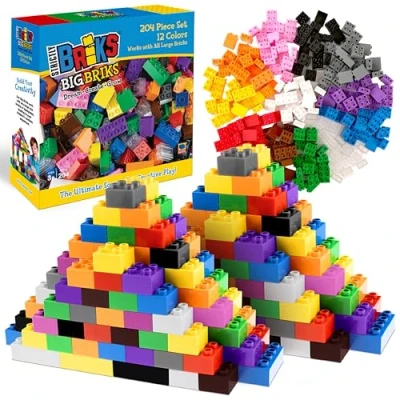 Immagine di Strictly Briks Toy grandi mattoncini per bambini e neonati, set di dai 3 anni in su, 12 colori arcobaleno, 204 pezzi