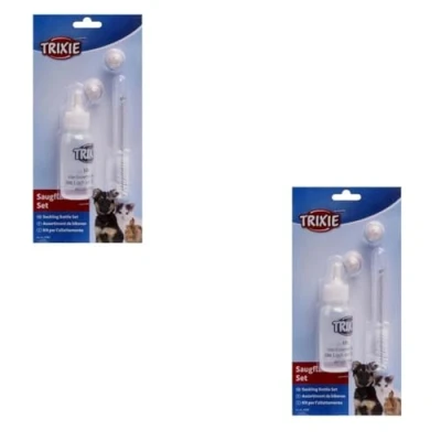 Immagine di Trixie Set di biberon Confezione Doppia 2 x 57 ml per sostenere i Neonati e Gli Animali orfani con liquidi Cibo Spazzola 3 tettarelle in Silicone