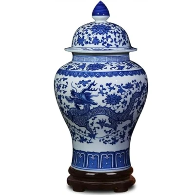 Immagine di ufengke Jingdezhen Vaso per zenzero in ceramica, stile cinese Ming, classico blu e bianco, altezza 38 cm