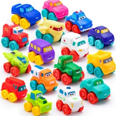 Immagine di JOYIN 16 Pezzi Macchinine dei Cartoni Animati, Set di in Gomma Morbida, Mini Veicoli Giocattolo, Macchinina da Bagno per Bambini Piccoli, Regalo Compleanno Ragazzi e Ragazze