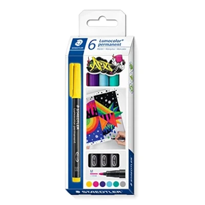 Immagine di STAEDTLER Lumocolor 317 C6 Pennarello permanente ART, per quasi tutte le superfici, indelebile e impermeabile, larghezza linea: 1,00 mm, lunga durata, 6 pennarelli universali in colori assortiti
