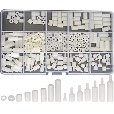 Immagine di CONPHERON Kit Assortito M3 di Distanziatori Esagonali da Maschio a Femmina in Nylon Bianco, con Viti e Dadi Guarnizione, 270 pezzi