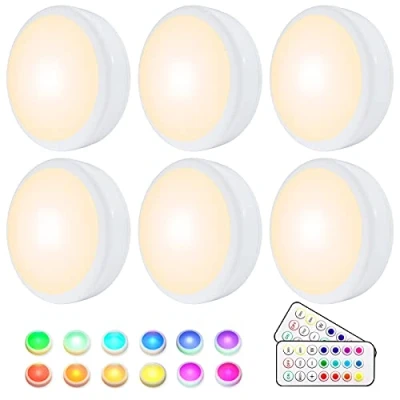 Immagine di HELPLEX Luci Armadio 6 Pacchi LED Luce Notturna Lampada da Parete 7 Perle 16 colori variabili Adesiva Cordless a Pile con 2 Telecomandi e funzione di temporizzazione