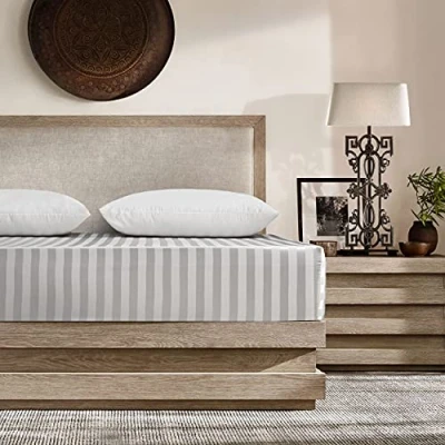 Immagine di Damier Lenzuolo con angoli elasticizzati in raso, 160 x 200 cm, bianco seta, lucido, di alta qualità, adatto per materassi fino a 30 cm