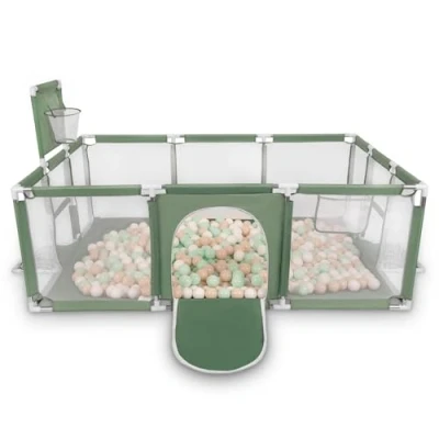Immagine di Selonis Recinto Per Bambini Con 100 Palline 6 Cm, Playground Box, Verde: Beige Pastello/Bianco/Menta
