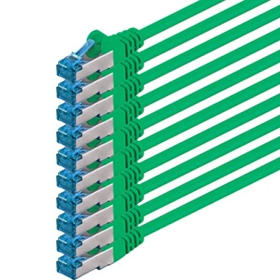 Immagine di 1aTTack.de 3m verde 10 pezzi Rete Cavi Cat6a S FTP CAT 6a doppia schermatura certificato GHMT PIMF 500MHz / 7 CU rame non contiene alogeni compatibile con CAT5e CAT6 CAT7 CAT8 10000 Mbit/s