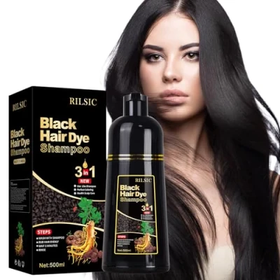 Immagine di shampoo per capelli neri grigi, 500 ml, 3 in 1, colore naturale, istantaneo, tintura istantanea uomini e donne