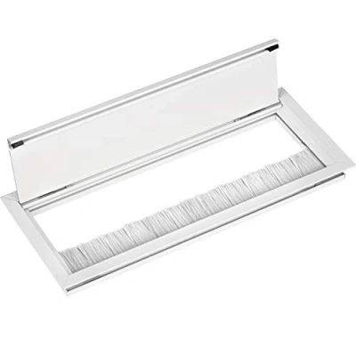 Immagine di Gedotec, passacavo bianco quadrato, con guarnizione a spazzola, EXIT G11 ECO, per scrivania, scatola cavi incassata, in alluminio, 320 x 100 mm, 1 pezzo, uscita/ingresso