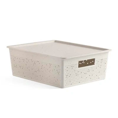 Immagine di TATAY Scatola organizzatrici rettangolare da 20 l con coperchio, in polipropilene, senza BPA, 100% plastica riciclata, colore Beige Ecohome, dimensioni: 30,5 x 39,5 22 cm