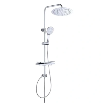 Immagine di JOHO Colonna Doccia in Acciaio INOX 304 con Mensola idromassaggio Soffione Regolabile Altezza senza Miscelatore Set a Getto Pioggia (D25cm Tondo)