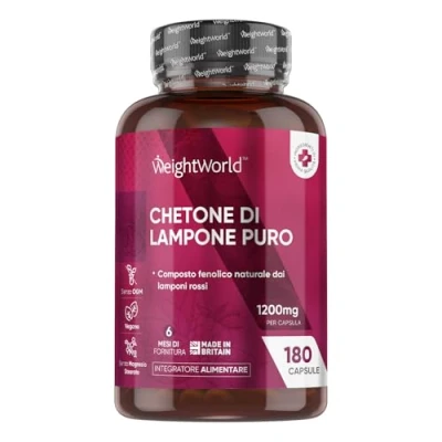 Immagine di Chetoni Esogeni di Lampone in 180 Capsule Vegan ad Alto Dosaggio (Scorta 6 Mesi) Integratore 1200mg Senza Glutine né OGM per Dieta Chetogenica (Keto) &amp; Low Carb, Raspberry Ketone Pure
