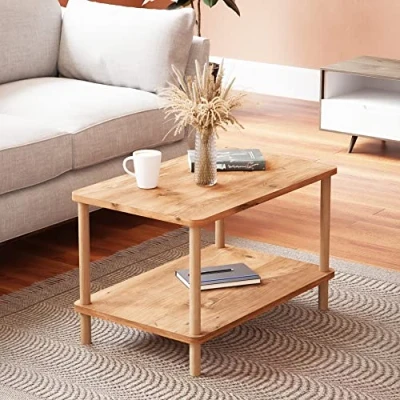 Immagine di [en.casa] Tavolino da Divano (AxLxP) 43 x 70 44 cm Basso con Gambe in Legno e 2 Piani d&#039;Appoggio di Forma Rettangolare Effetto