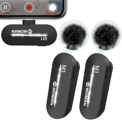 Immagine di Moman Microfono Wireless Lavalier, CP1X(C) 2,4 GHz 2TX Mic Senza Fili Doppio Microphone con Interfaccia【Tipo C】 per iphone 15 USB C Android Smartphone, Lavalier