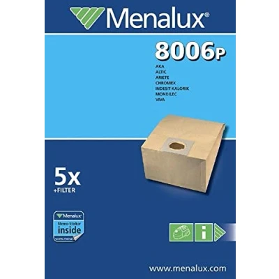 Immagine di Menalux 8006 P Confezione di 5 sacchetti carta per aspirapolvere AKA/BSS/Complex/Format/Ariete/Chromex/Indesit/Mondilec/VIVA